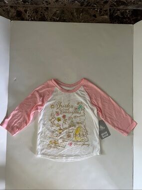 Disney Princess White and Pink Raglan  Graphic Top